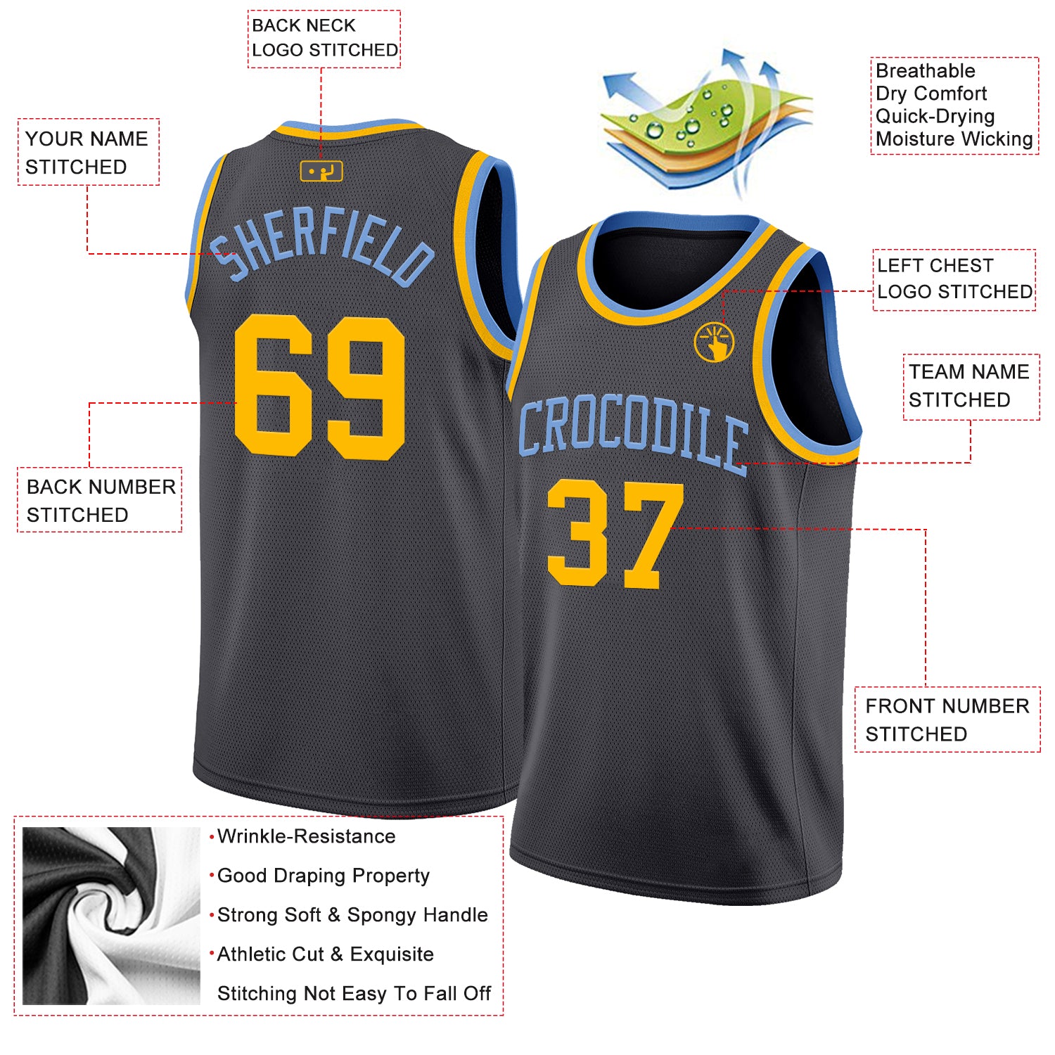 Custom Steel Gray Gold-Light Blue Authentic Basketball Jersey