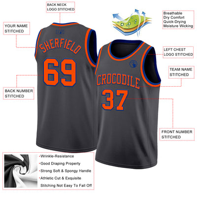 Custom Steel Gray Orange-Royal Authentic Basketball Jersey
