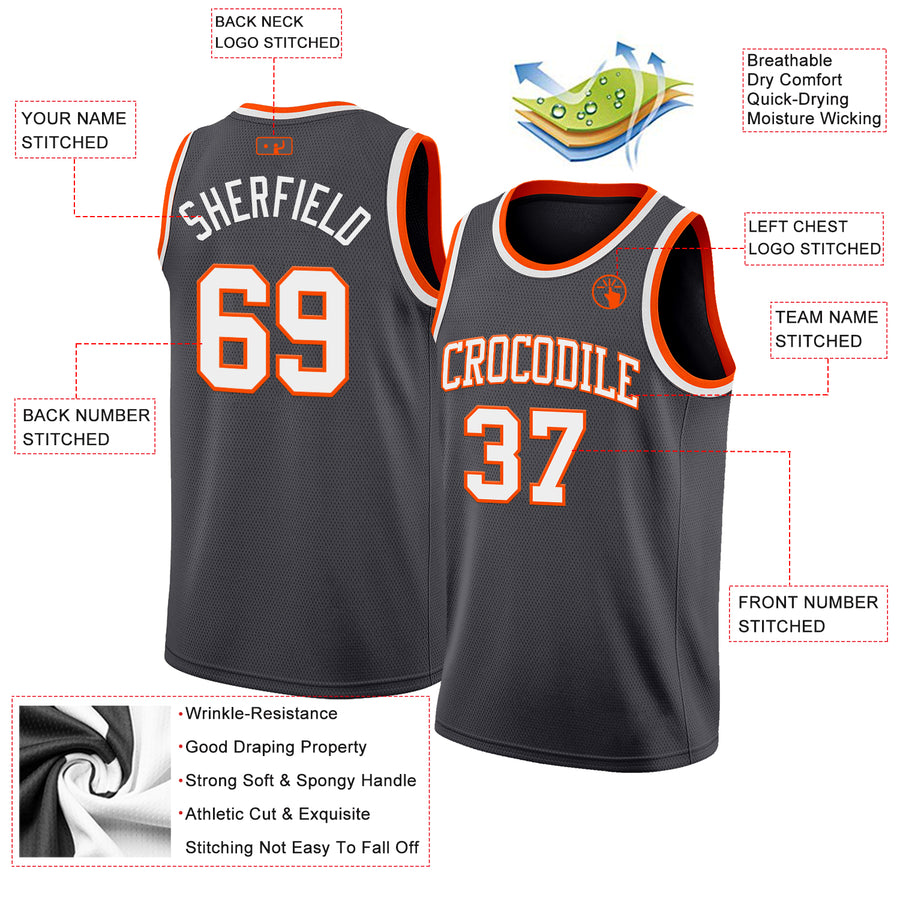 Custom Steel Gray White-Orange Authentic Basketball Jersey