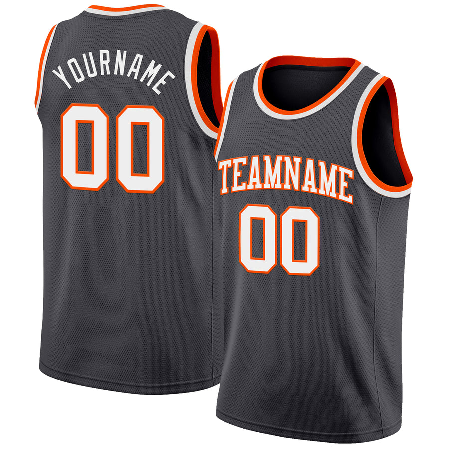Custom Steel Gray White-Orange Authentic Basketball Jersey