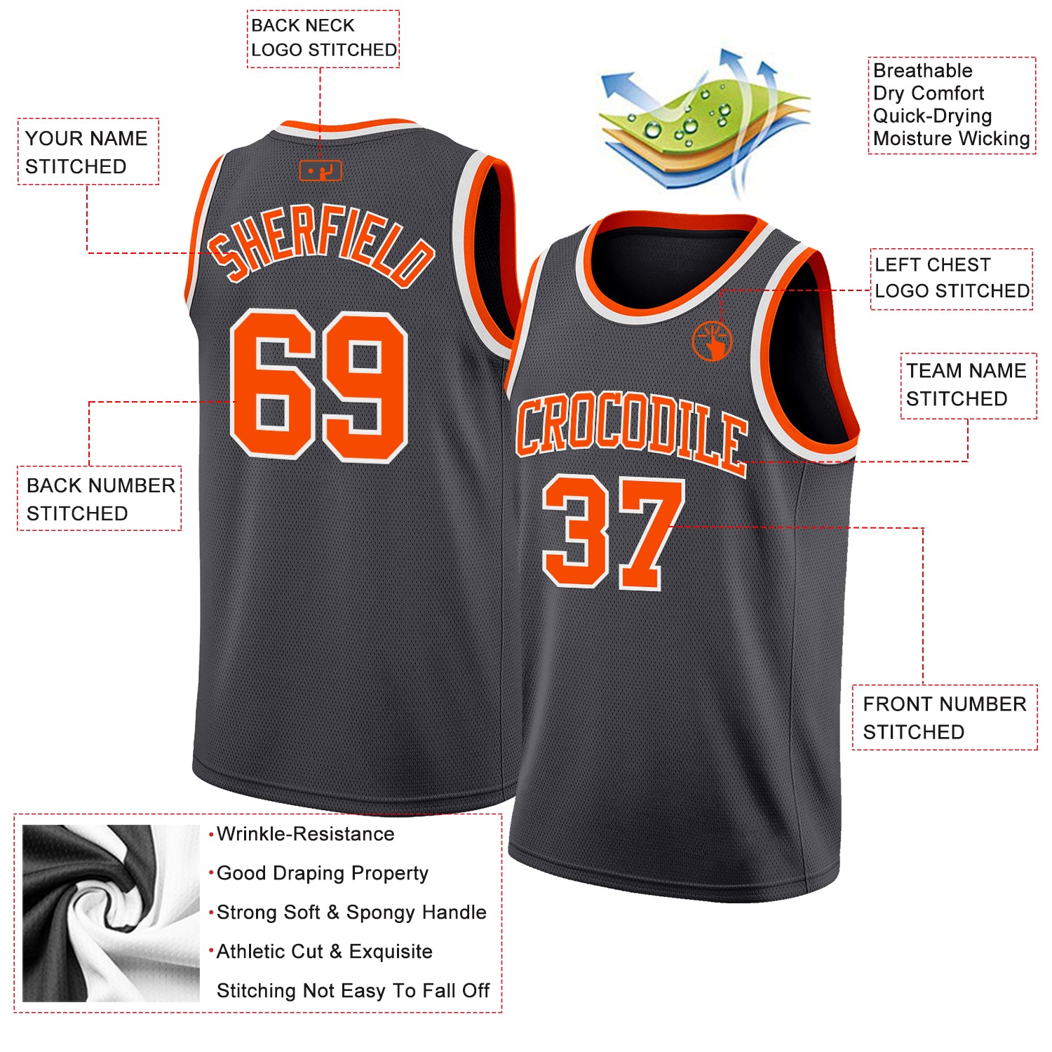 Custom Steel Gray Orange-White Authentic Basketball Jersey