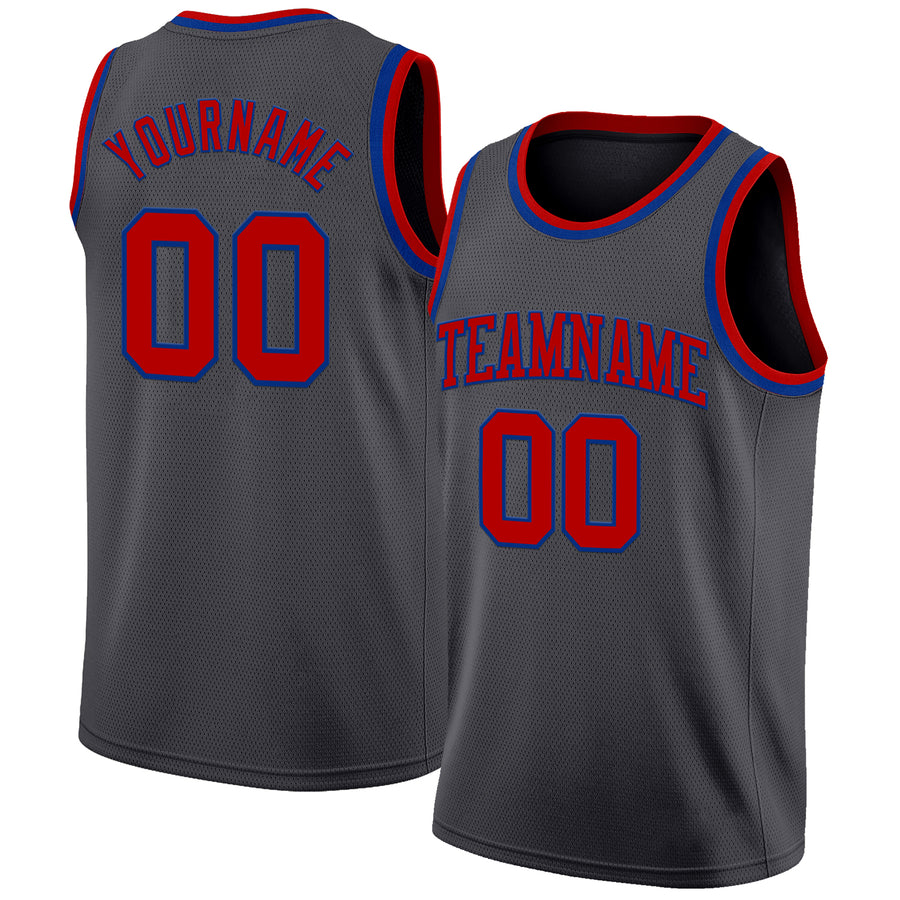 Custom Steel Gray Red-Royal Authentic Basketball Jersey
