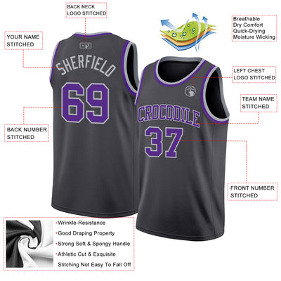 Custom Steel Gray Purple-Gray Authentic Basketball Jersey