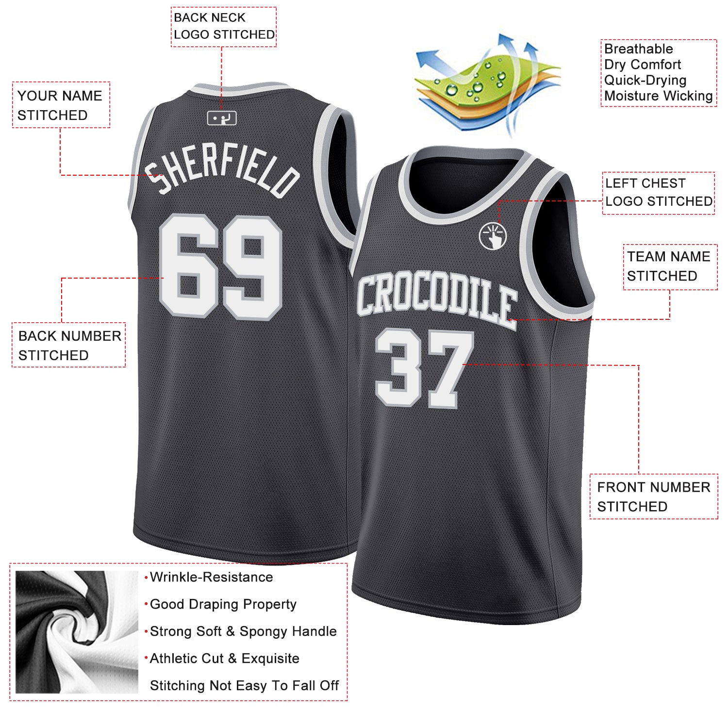 Custom Steel Gray White-Gray Authentic Basketball Jersey