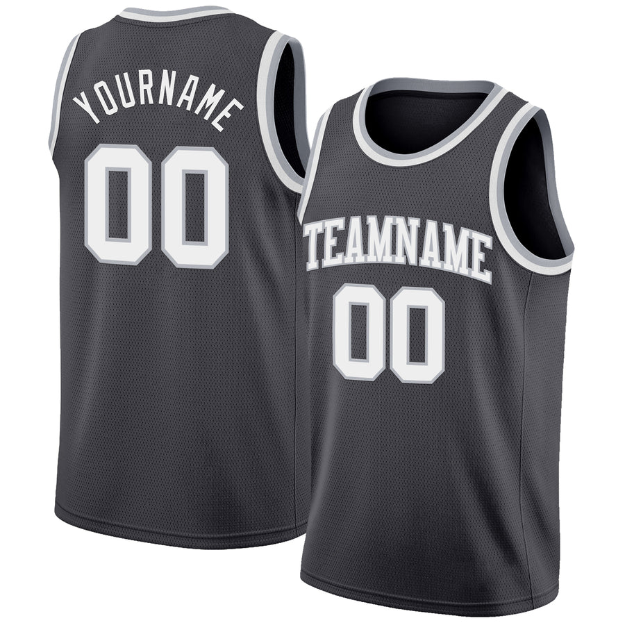 Custom Steel Gray White-Gray Authentic Basketball Jersey