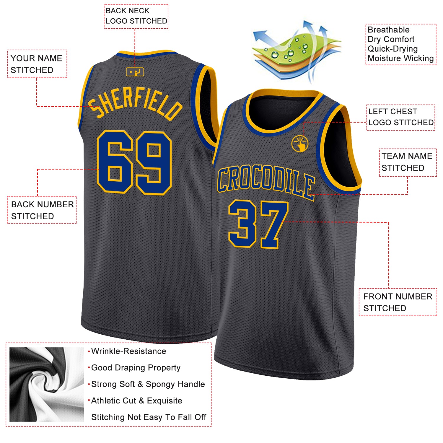 Custom Steel Gray Royal-Gold Authentic Basketball Jersey