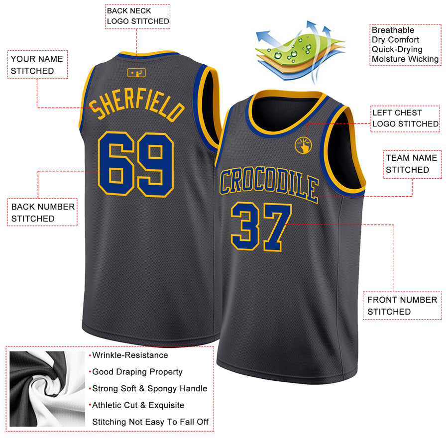 Custom Steel Gray Royal-Gold Authentic Basketball Jersey