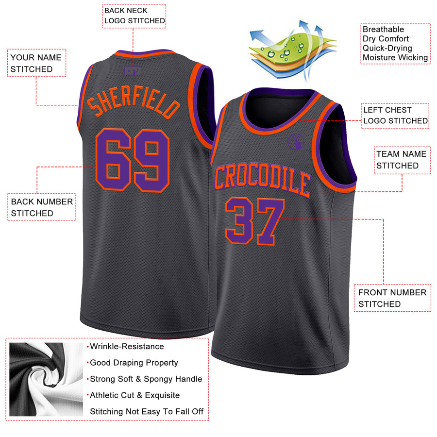 Custom Steel Gray Purple-Orange Authentic Basketball Jersey