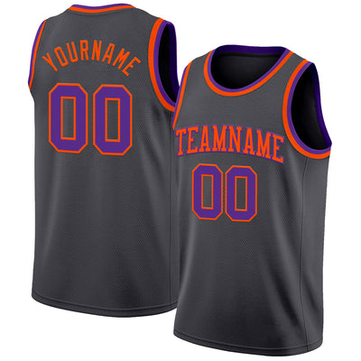 Custom Steel Gray Purple-Orange Authentic Basketball Jersey