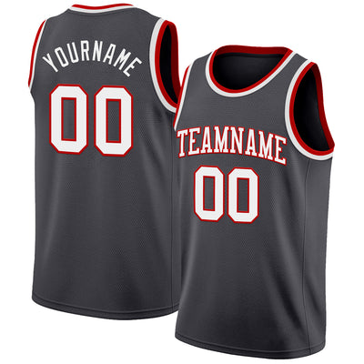 Custom Steel Gray White-Red Authentic Basketball Jersey