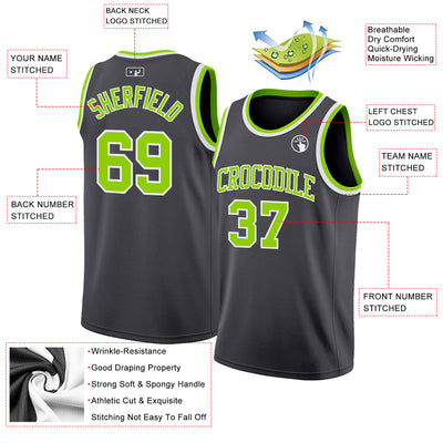 Custom Steel Gray Neon Green-White Authentic Basketball Jersey