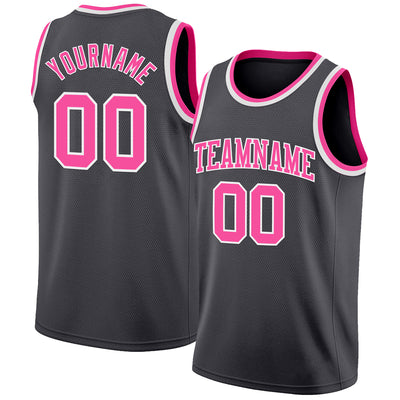 Custom Steel Gray Pink-White Authentic Basketball Jersey