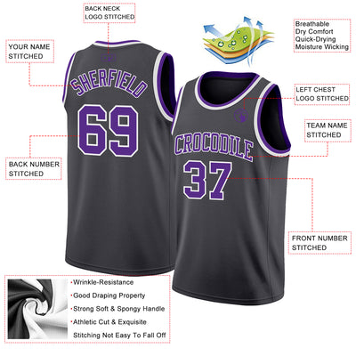 Custom Steel Gray Purple-White Authentic Basketball Jersey