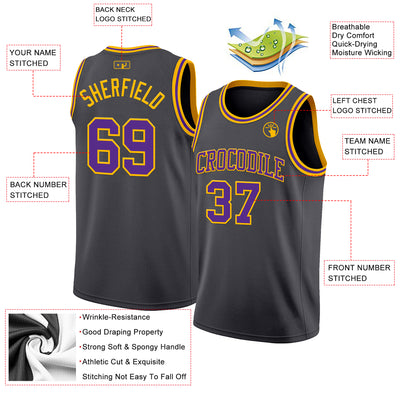 Custom Steel Gray Purple-Gold Authentic Basketball Jersey