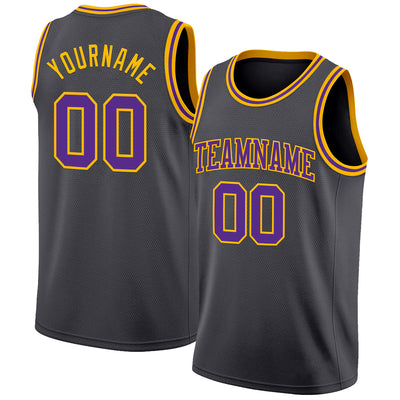 Custom Steel Gray Purple-Gold Authentic Basketball Jersey