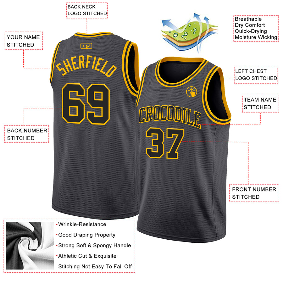 Custom Steel Gray Black-Gold Authentic Basketball Jersey