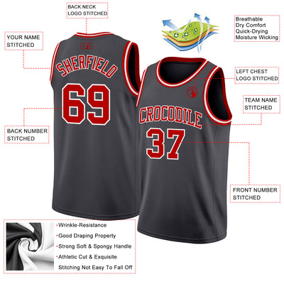 Custom Steel Gray Red-White Authentic Basketball Jersey