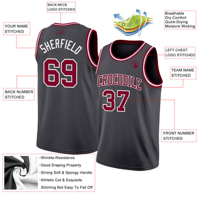 Custom Steel Gray Maroon-White Authentic Basketball Jersey