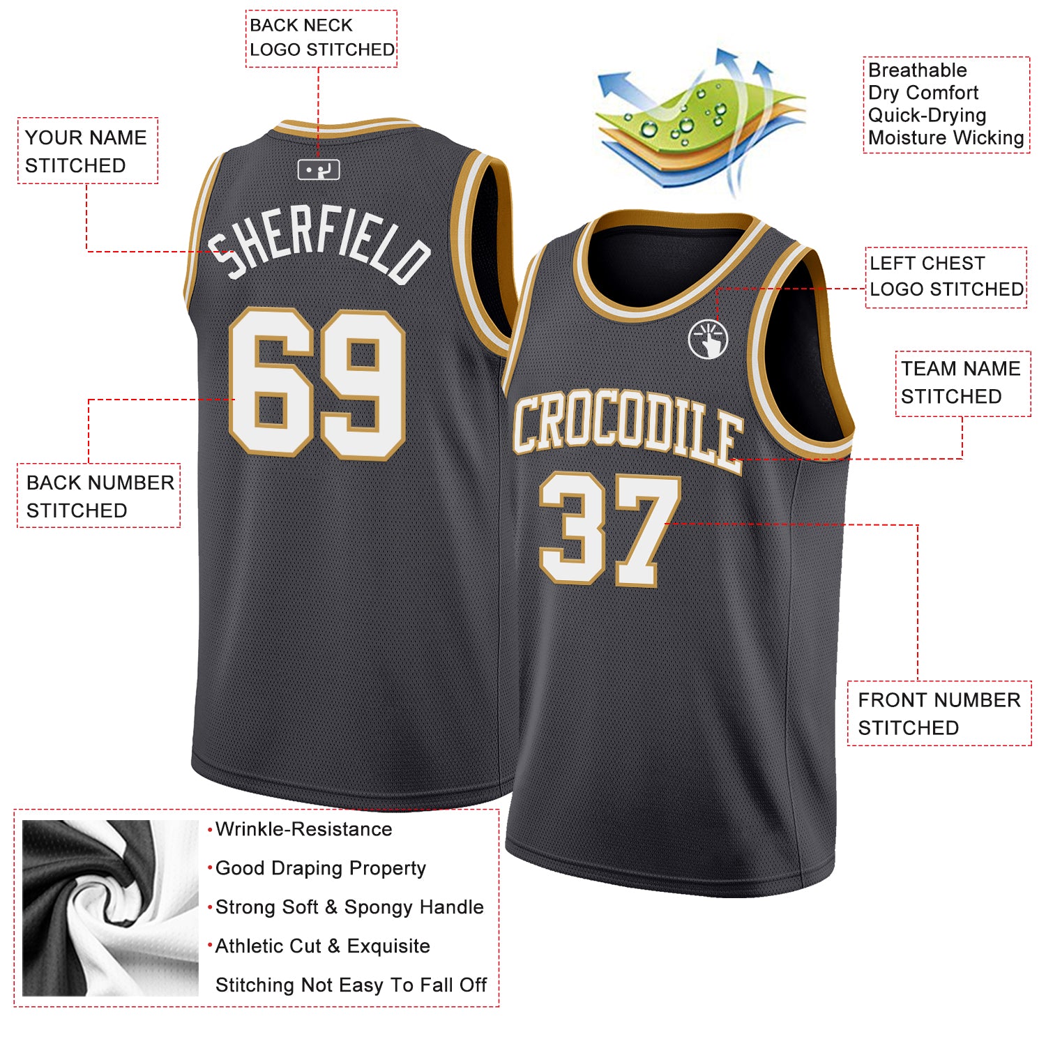 Custom Steel Gray White-Old Gold Authentic Basketball Jersey