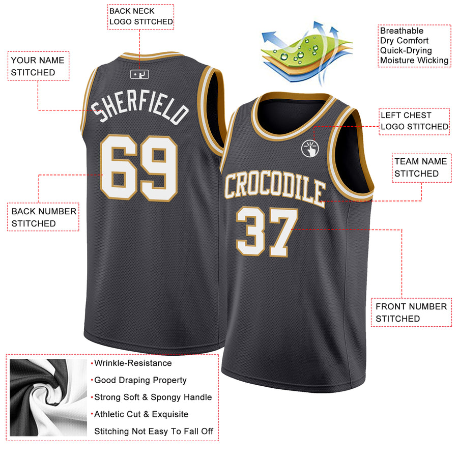 Custom Steel Gray White-Old Gold Authentic Basketball Jersey