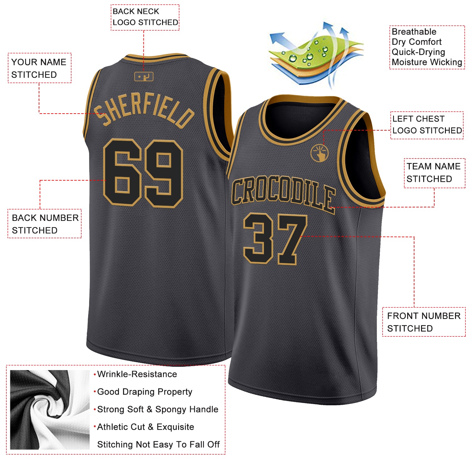 Custom Steel Gray Black-Old Gold Authentic Basketball Jersey