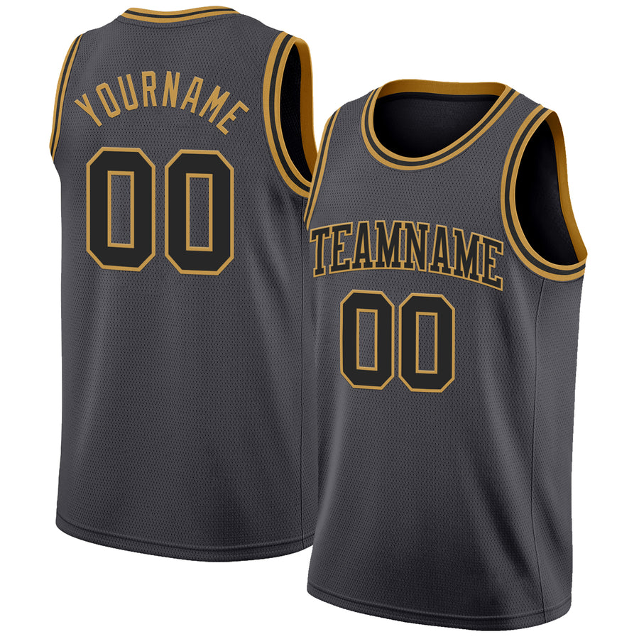 Custom Steel Gray Black-Old Gold Authentic Basketball Jersey