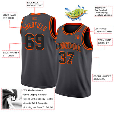 Custom Steel Gray Black-Orange Authentic Basketball Jersey