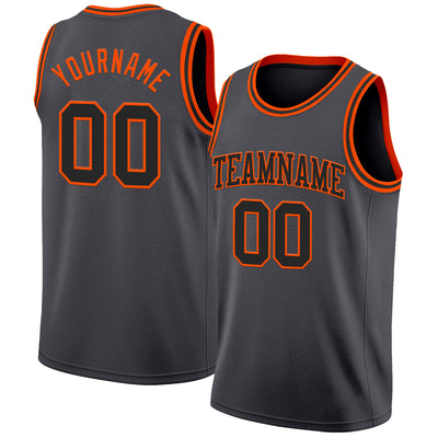 Custom Steel Gray Black-Orange Authentic Basketball Jersey