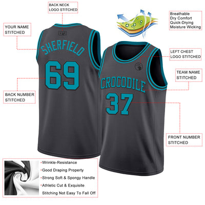Custom Steel Gray Teal-Black Authentic Basketball Jersey