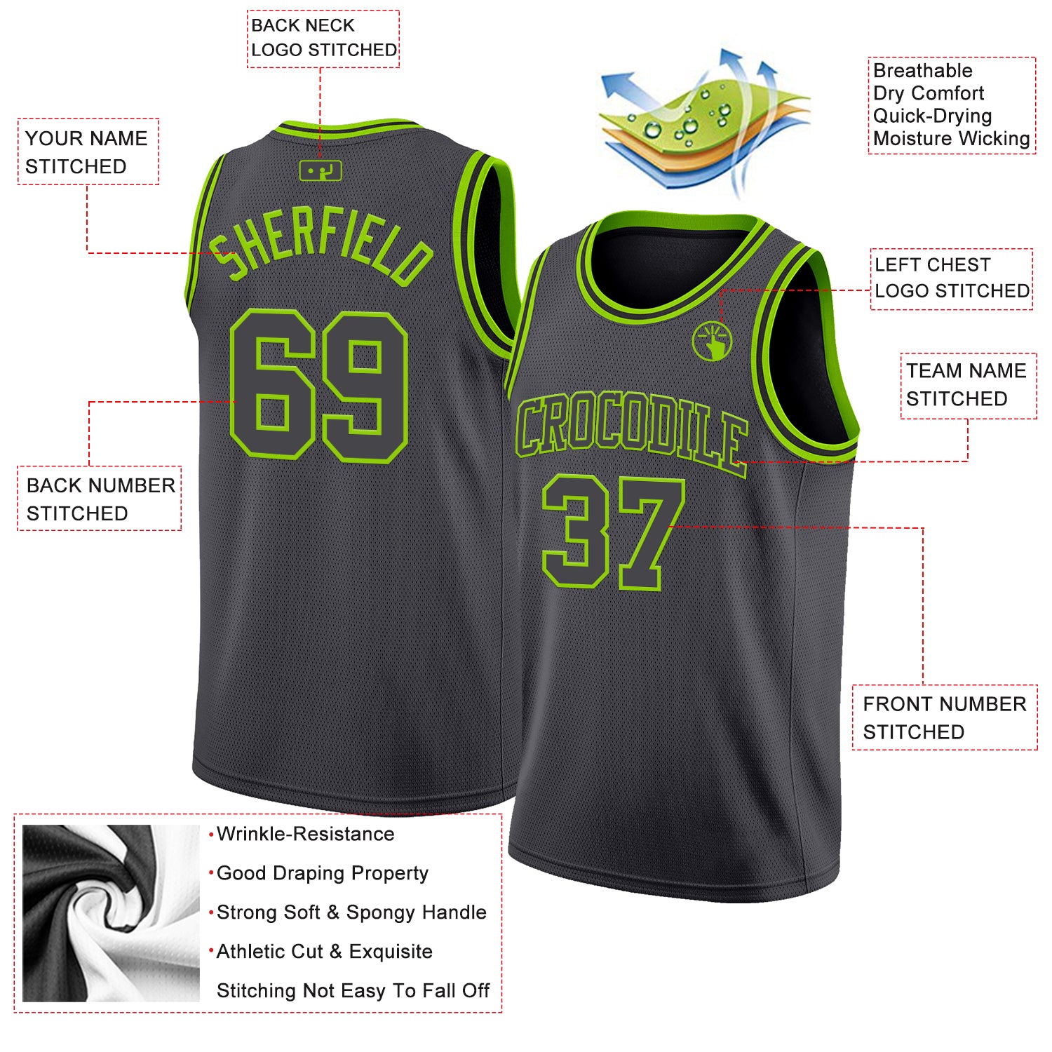 Custom Steel Gray Neon Green Authentic Basketball Jersey