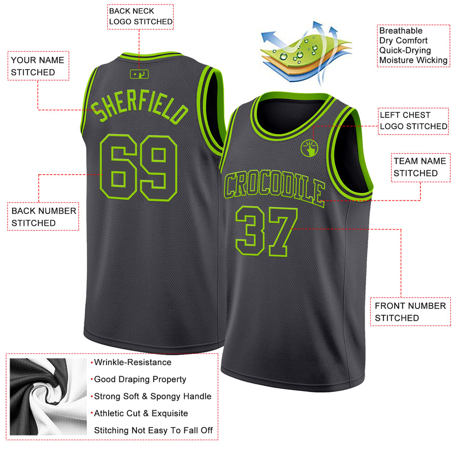 Custom Steel Gray Neon Green Authentic Basketball Jersey
