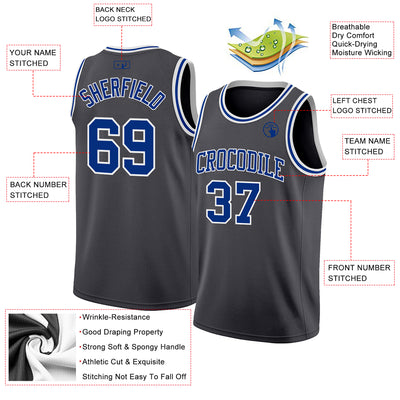 Custom Steel Gray Royal-White Authentic Basketball Jersey