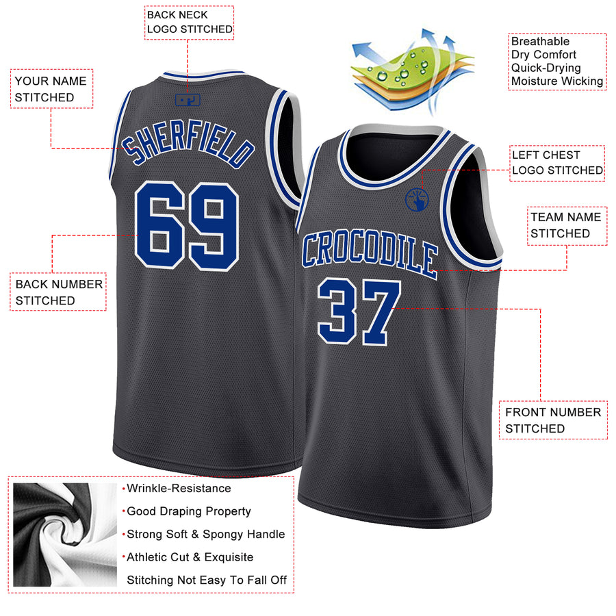 Custom Steel Gray Royal-White Authentic Basketball Jersey