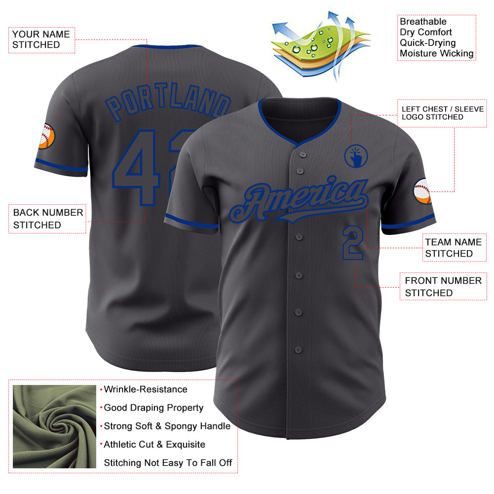 Custom Steel Gray Royal Authentic Baseball Jersey
