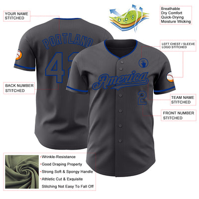 Custom Steel Gray Royal Authentic Baseball Jersey