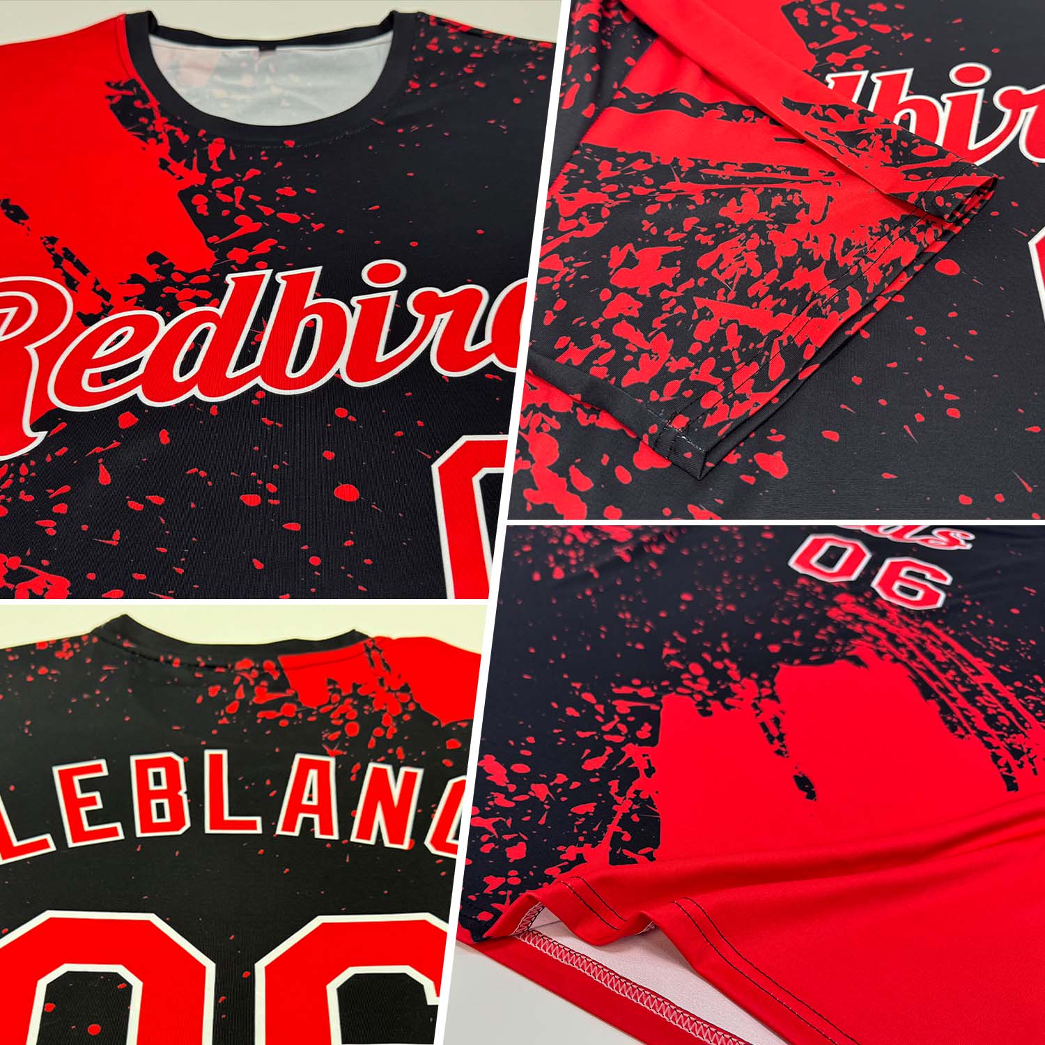 Custom Red Black-White 3D Pattern Design Abstract Brush Stroke Performance T-Shirt