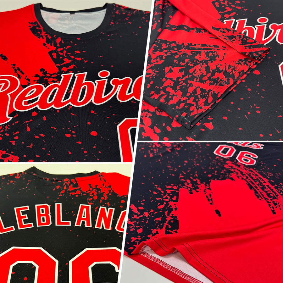 Custom Red Black-White 3D Pattern Design Abstract Brush Stroke Performance T-Shirt