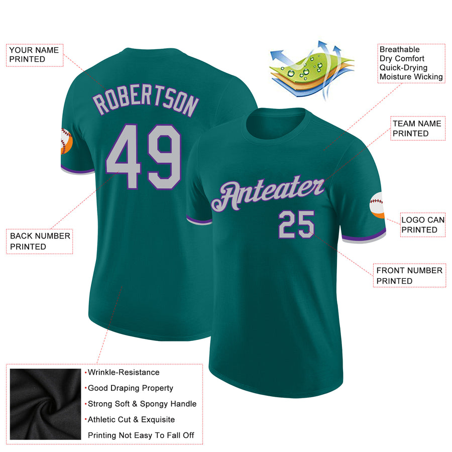 Custom Teal Gray-Purple Performance T-Shirt