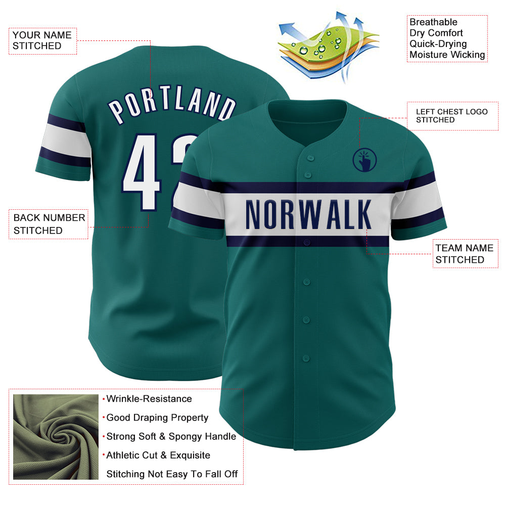 Custom Teal White-Navy Authentic Baseball Jersey