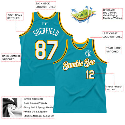 Custom Teal Gold-Black Authentic Throwback Basketball Jersey