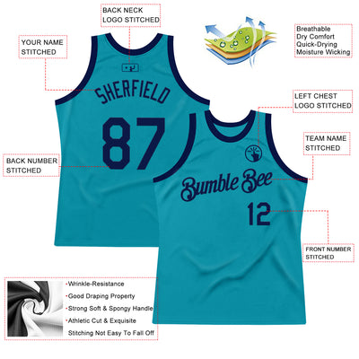 Custom Teal Navy Authentic Throwback Basketball Jersey
