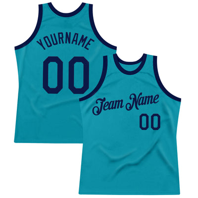 Custom Teal Navy Authentic Throwback Basketball Jersey
