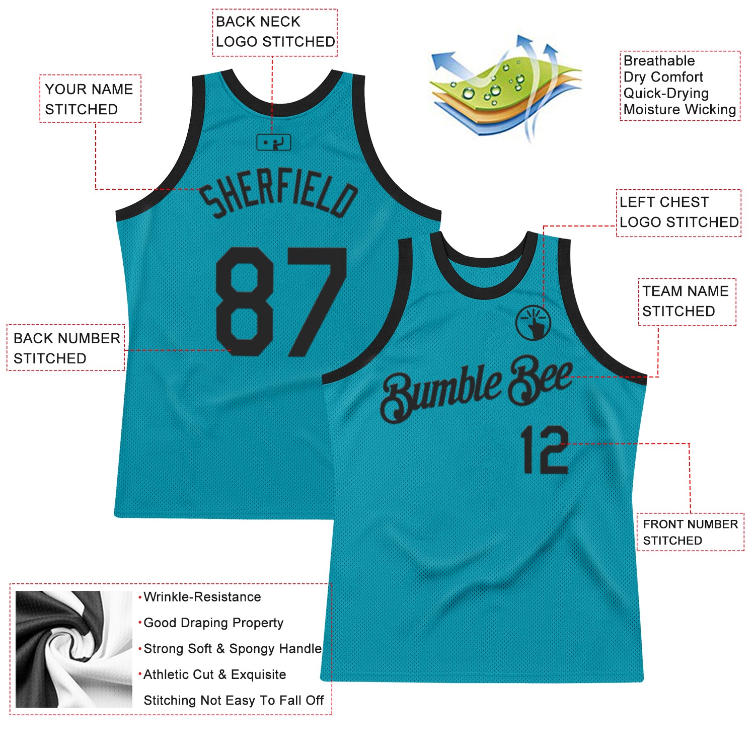 Custom Teal Black Authentic Throwback Basketball Jersey