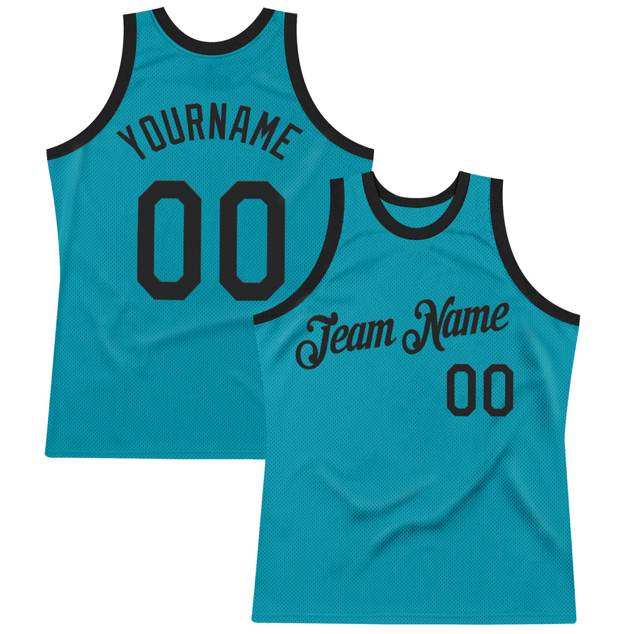 Custom Teal Black Authentic Throwback Basketball Jersey