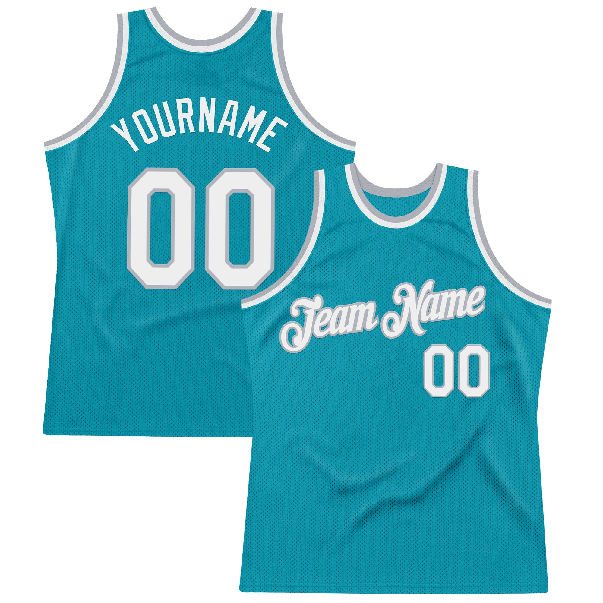 Custom Teal White-Gray Authentic Throwback Basketball Jersey