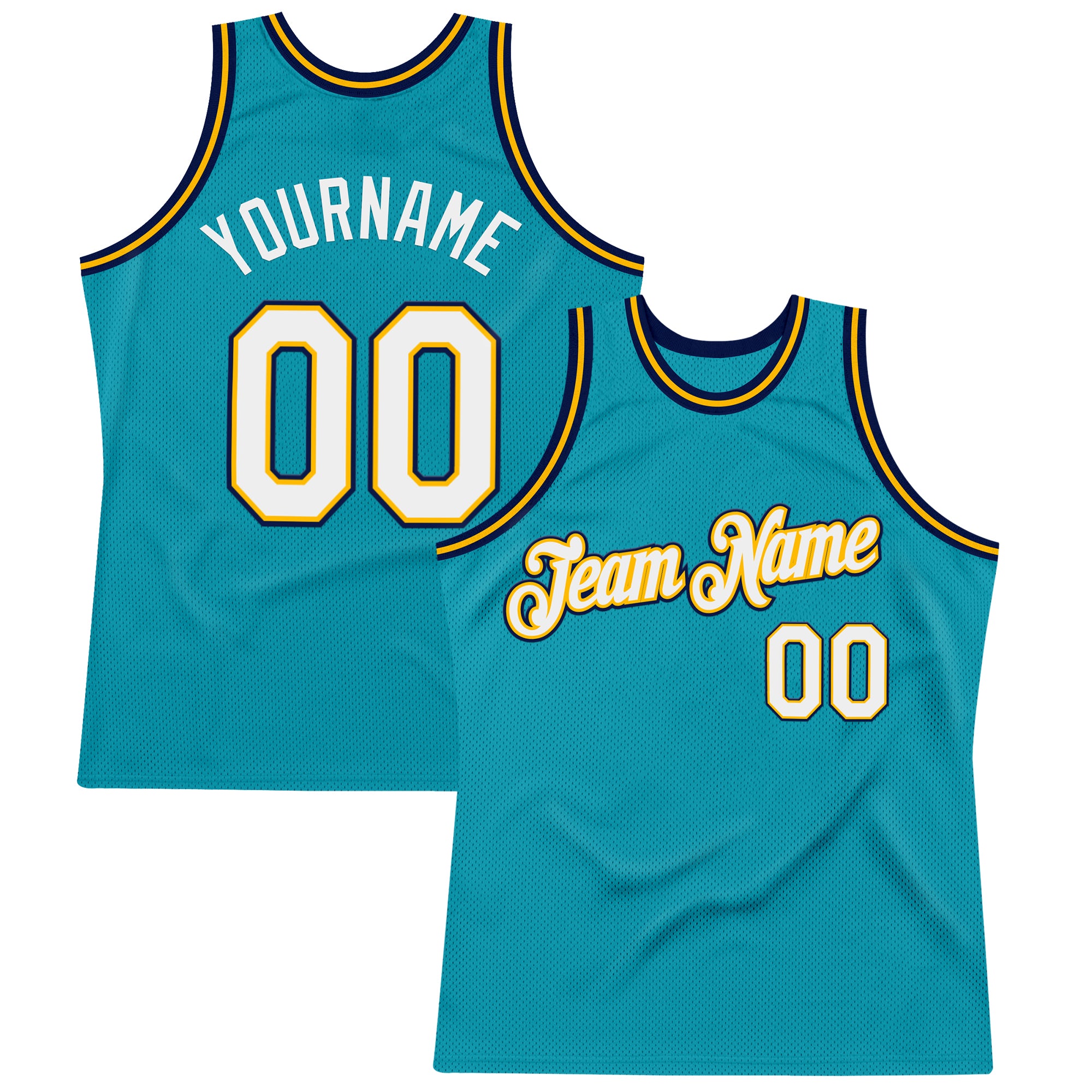 Custom Teal Gold-Navy Authentic Throwback Basketball Jersey