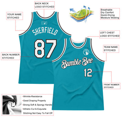 Custom Teal White-Black Authentic Throwback Basketball Jersey