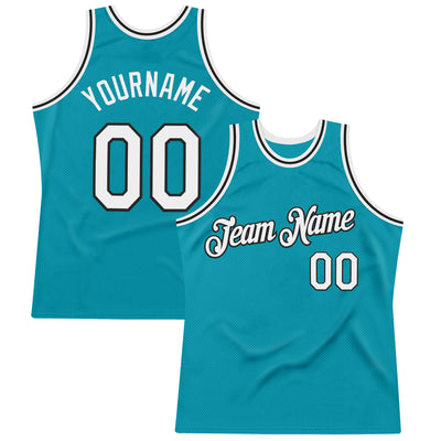 Custom Teal White-Black Authentic Throwback Basketball Jersey
