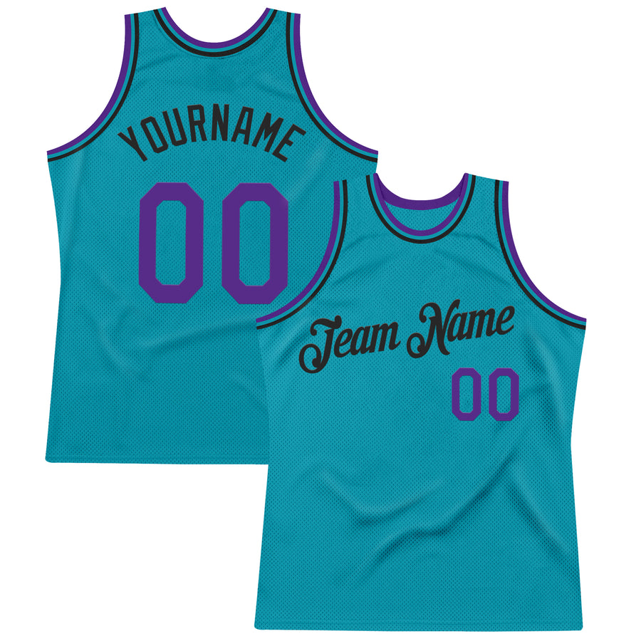 Custom Teal Purple-Black Authentic Throwback Basketball Jersey
