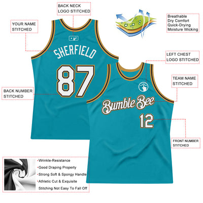 Custom Teal Black-Old Gold Authentic Throwback Basketball Jersey
